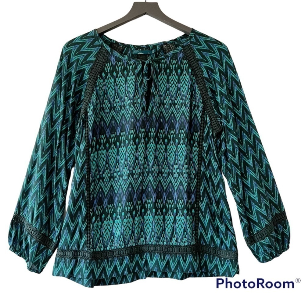 PRANA Tacan Peasant Top Split-neckline Long Sleeve Size Large